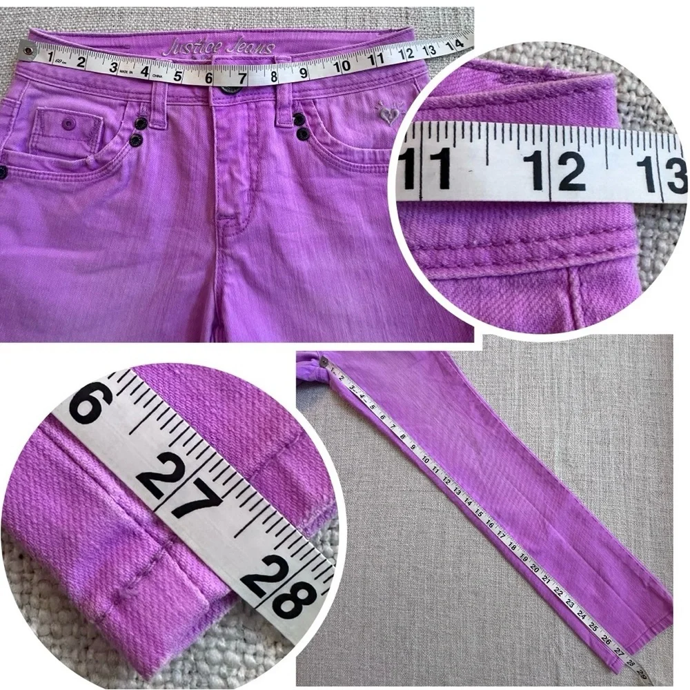 2-pair JUSTICE & ARIZONA Jeans Lilac Shine Bright Straight Stretch Girl 12 SLIM